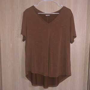 Mod Ref Brown V-Neck High Low Short Sleeve Top XL